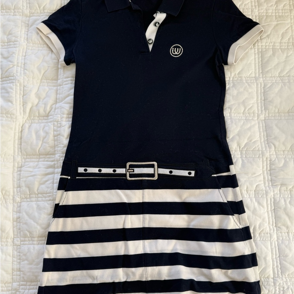 Chic Navy and White Striped Polo Dress